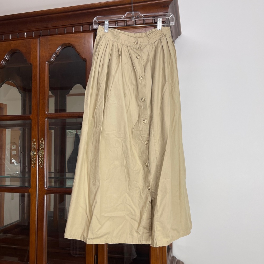 Westbound Womens Khaki Tan Cotton Button Front Pleated Maxi Skirt Size 12